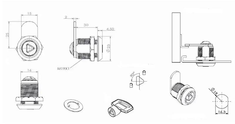 ZAMEK MEBLOWY BLASZKA PROSTA + KLUCZ NA TRÓJKĄT
