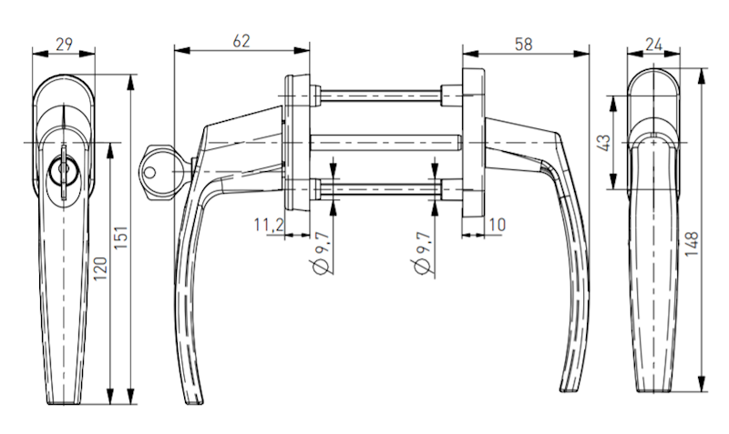 KLAMKA BALKONOWA Z KLUCZEM GOLD VICTORY