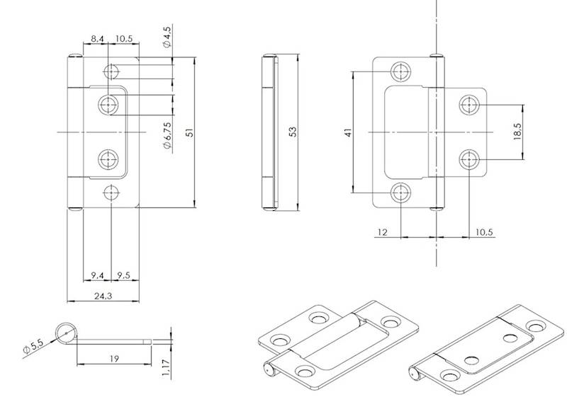 ZAWIASA SZCZELINOWA 53X24X1,2 MM PATYNA
