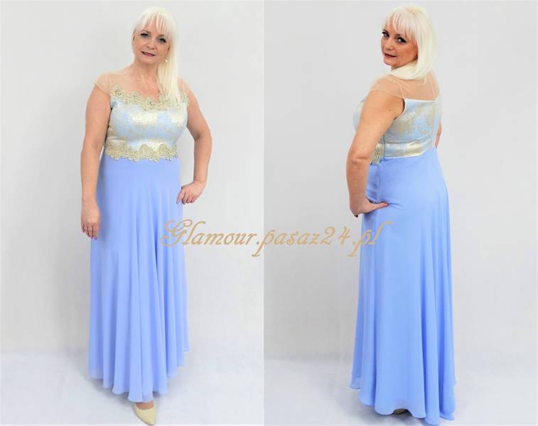błękitno- złota suknia Plus Size