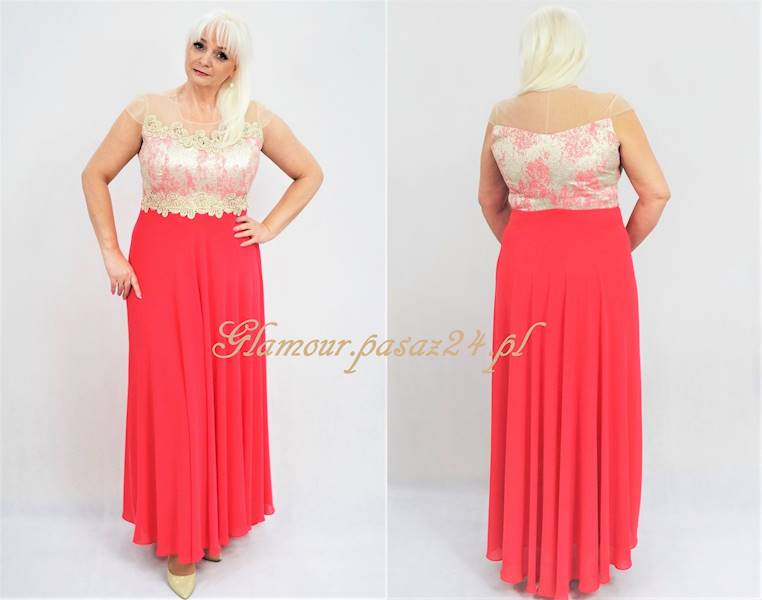 Koralowo-złota suknia Plus Size