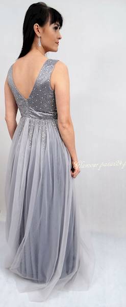 Suknia Bellisse 1146 Srebrna rozm,42