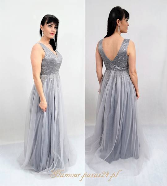 Suknia Bellisse 1146 Srebrna rozm,42