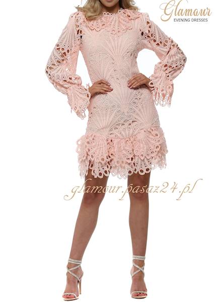 ALLYSON Pudrowa sukienka z gipiury