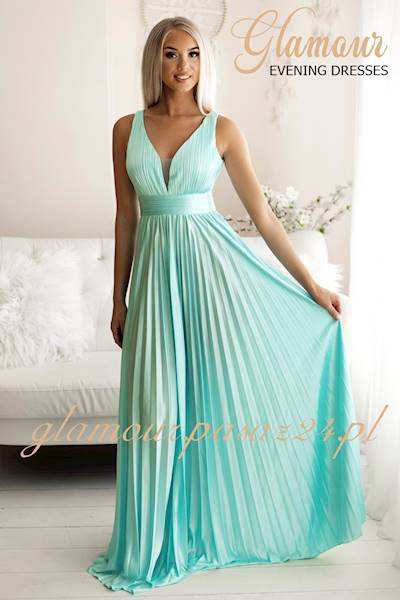 PLEATED SUKIENKA TURKUSOWA