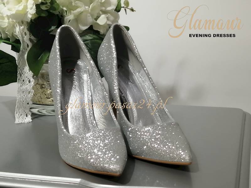 Czółenka brokatowe NF58 SILVER 11cm