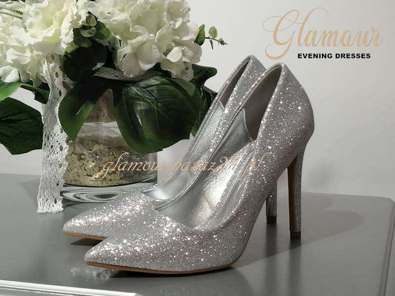 Czółenka brokatowe NF58 SILVER 11cm