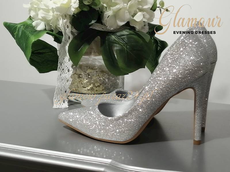 Czółenka brokatowe NF58 SILVER 11cm