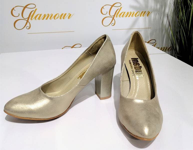 Czółenko Perła złota obcas 8 cm