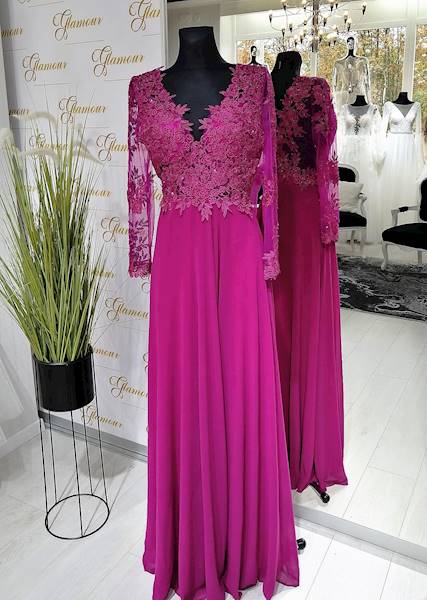 DIVA FASHION Suknia Plus Size Amarant długi rękaw