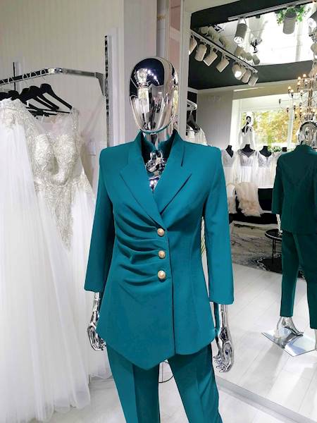 MELANI  komplet żakiet + spodnie zielony