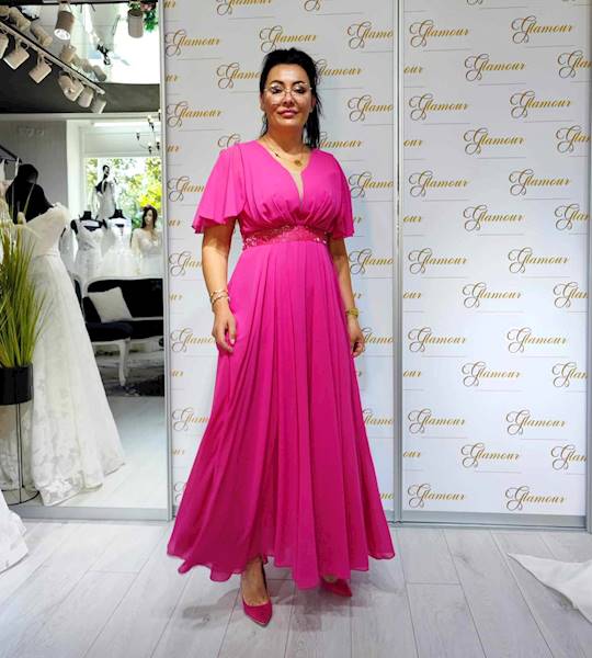 ROSE – SZYFONOWA SUKIENKA MAXI Fuksja
