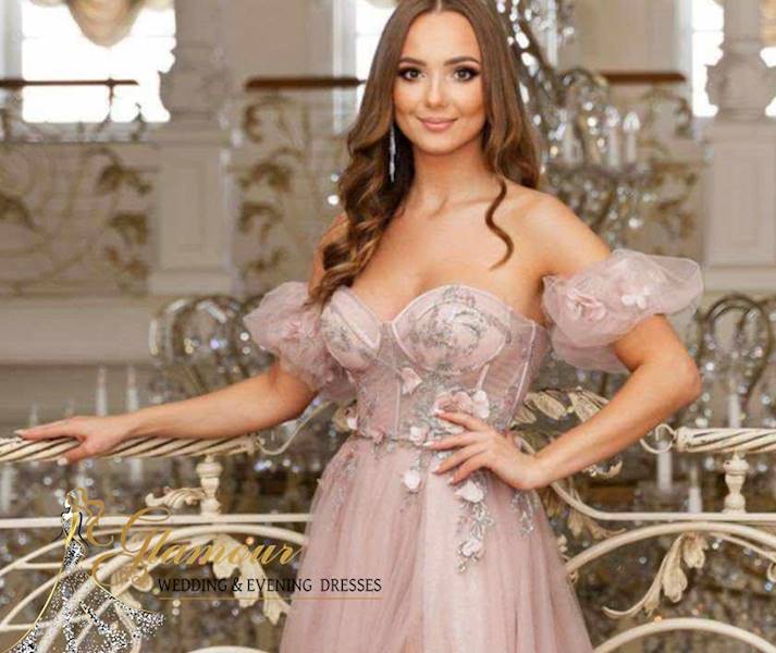 Vanessa  Suknia gorsetowa  tiulowa z pufkami