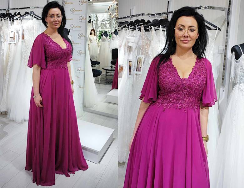 APOLONIA  Suknia Plus Size Amarant RĘKAW 3/4