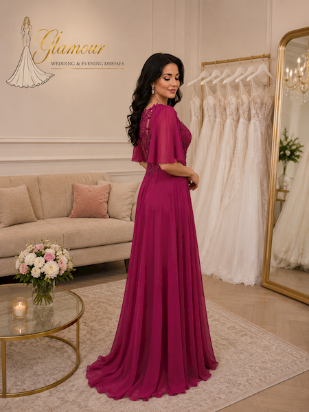 APOLONIA  Suknia Plus Size Amarant RĘKAW 3/4