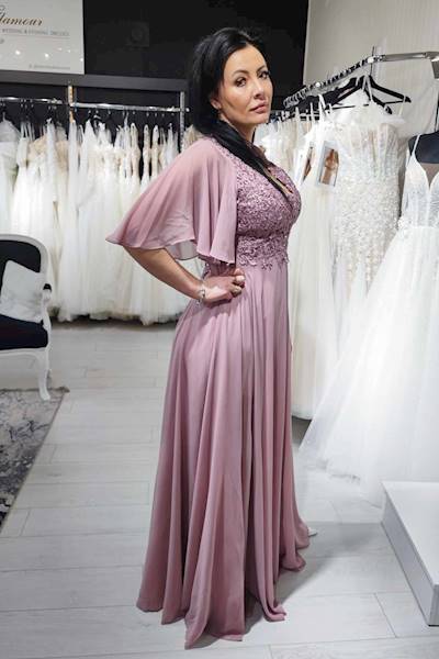 APOLONIA  Suknia Plus Size Wrzos RĘKAW 3/4