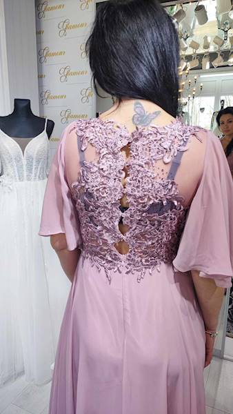 APOLONIA  Suknia Plus Size Wrzos RĘKAW 3/4