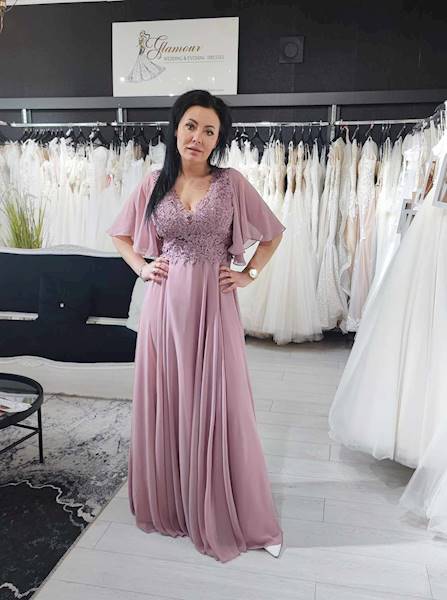 APOLONIA  Suknia Plus Size Wrzos RĘKAW 3/4