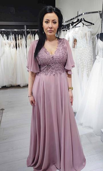 APOLONIA  Suknia Plus Size Wrzos RĘKAW 3/4