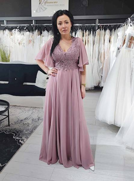APOLONIA  Suknia Plus Size Wrzos RĘKAW 3/4