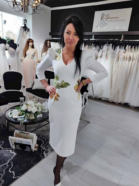 Berenica  suknia z pufkami Biała kolekcja Premium