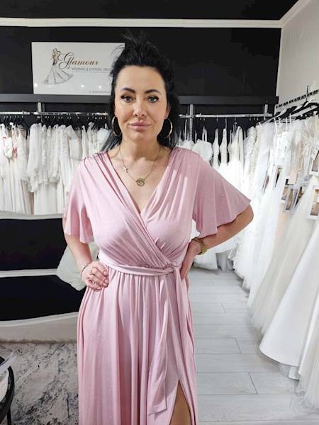 Sukienka maxi BELLA brokat Różowa