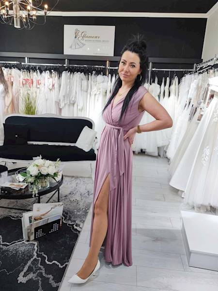 SALMA Sukienka Długa Wrzosowa z poświatą