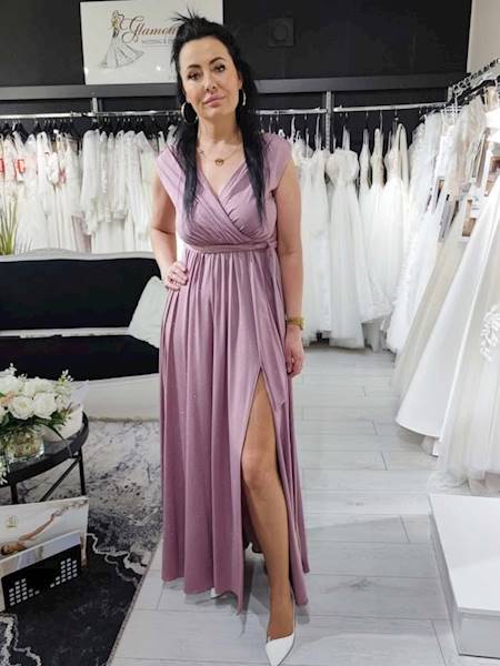 SALMA Sukienka Długa Wrzosowa z poświatą