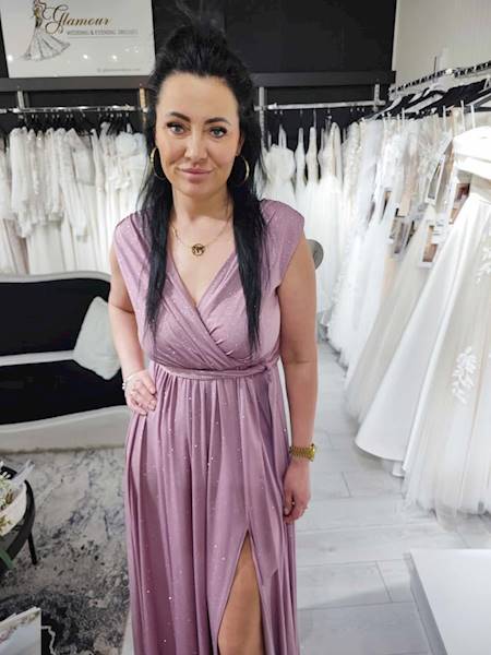 SALMA Sukienka Długa Wrzosowa z poświatą