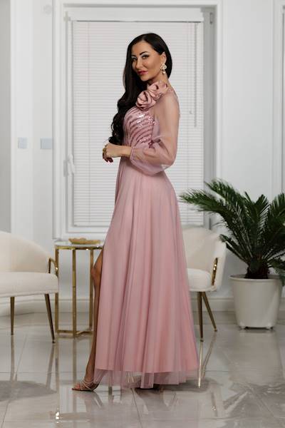 Sukienka maxi STELLA Pudrowy Róż