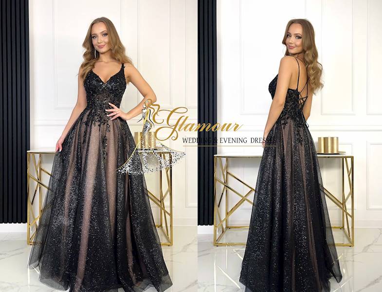 FERRERA  suknia tiulowa CZARNO-RÓŻOWA