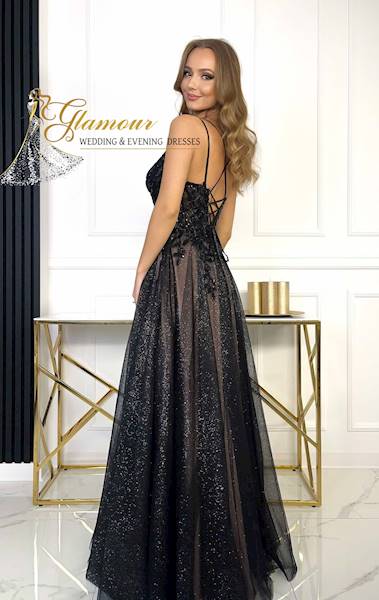 FERRERA  suknia tiulowa CZARNO-RÓŻOWA