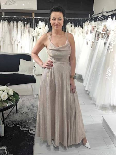 VALERIA SUKIENKA DŁUGA Szampański Brokat