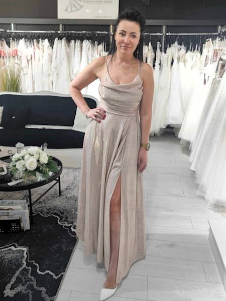 VALERIA SUKIENKA DŁUGA Szampański Brokat