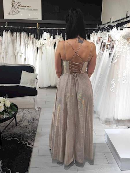 VALERIA SUKIENKA DŁUGA Szampański Brokat