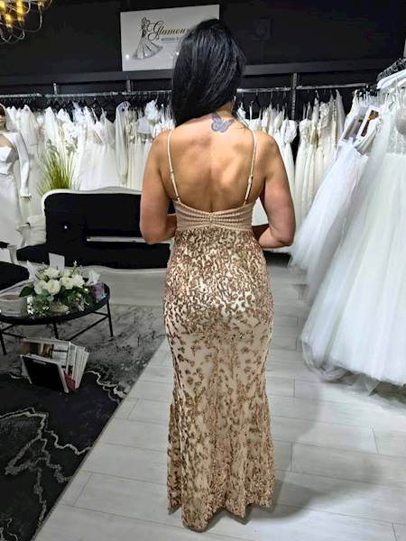 LEA dopasowana suknia beżowo złota
