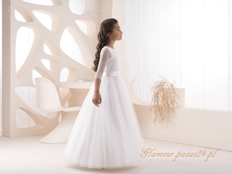 Sukienka Komunijna Biała z rękawkiem