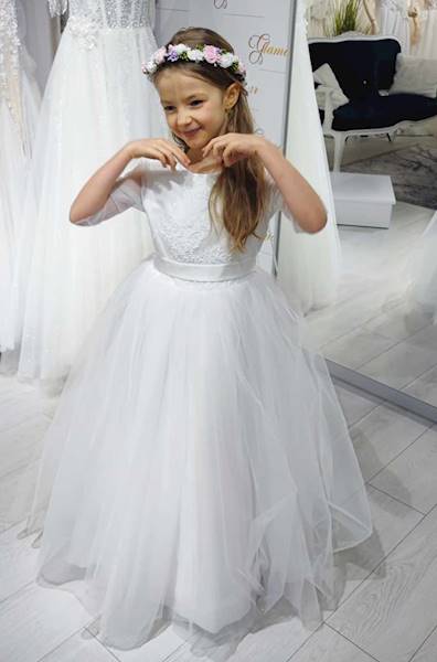 Sukienka Komunijna Biała z rękawkiem