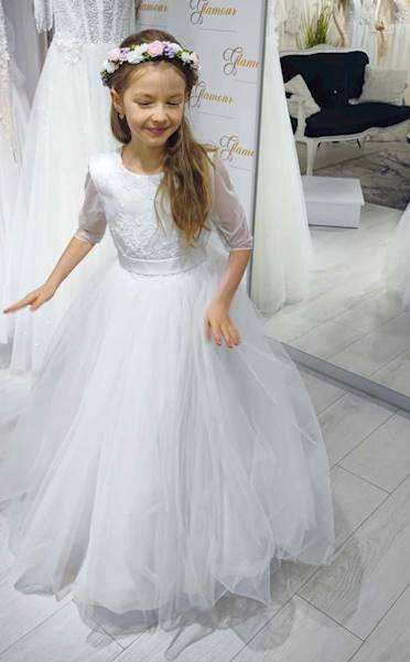 Sukienka Komunijna Biała z rękawkiem