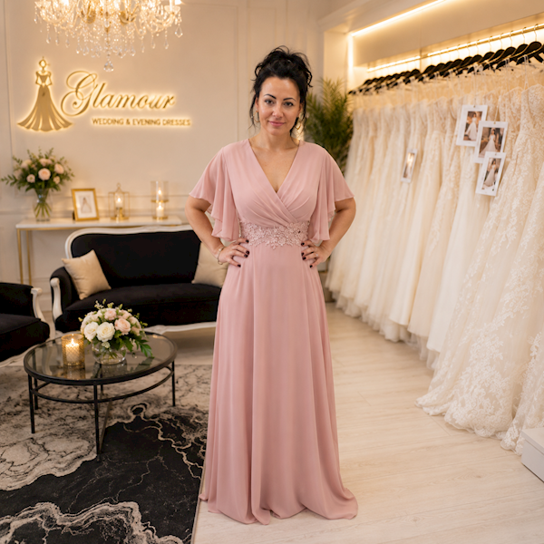 „Blush Serenity” – Pudrowa Suknia Maxi 