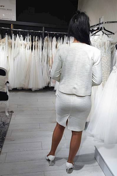 Garsonka-komplet Damski tweedowy Chanel kremowy