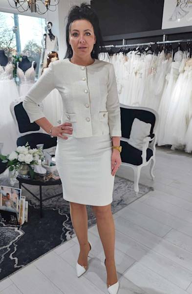 Garsonka-komplet Damski tweedowy Chanel kremowy