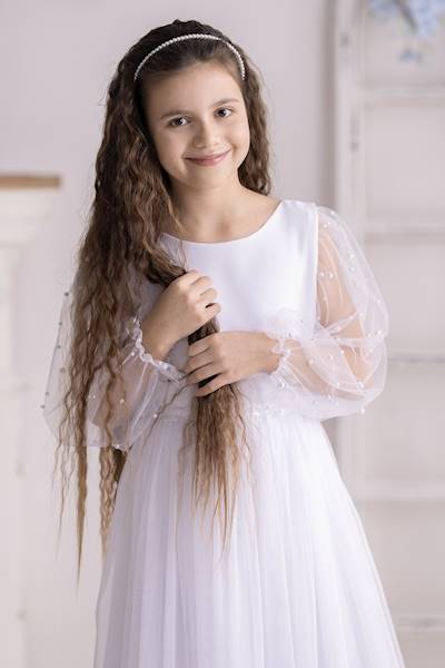 Sukienka komunijna PEREŁKA Biała