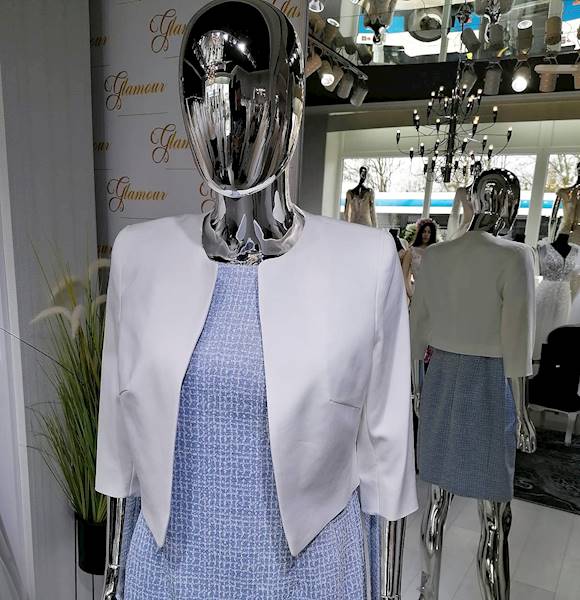 Żakiet taliowany Biały-Bolerko