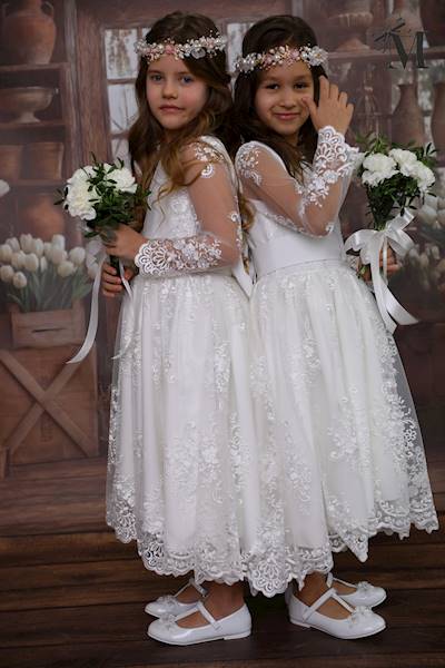 Sukienka dziewczęca koronkowa biała