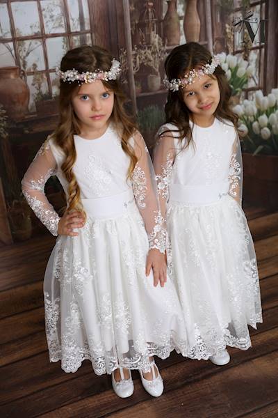 Sukienka dziewczęca koronkowa biała