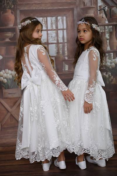 Sukienka dziewczęca koronkowa biała