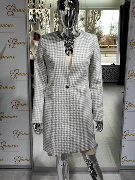 Płaszcz zapinany  szaro biały Pepitka 