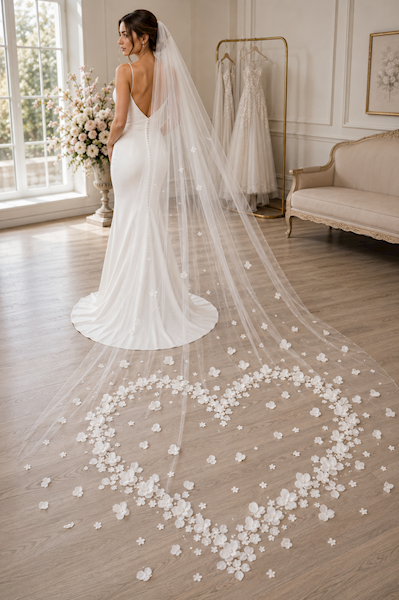 Welon Serce z kwiatami3D 300cm Ivory