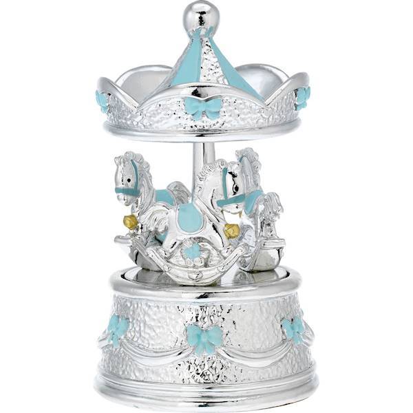 Karuzela z pozytywką porcelanowa niebieska h17